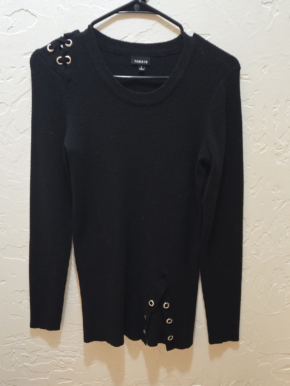 torrid Black Crew Neck Sweater with Grommet Detail